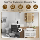 Armário de Banheiro de Rattan Montado na Parede com Barra de Toalha, Porta Arqueada e Prateleiras Ajustáveis, Organizador de Armazenamento Economizador de Espaço para Banheiro, Cozinha ou Lavanderia, Acabamento Natural