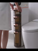 Armário de Armazenamento para Banheiro com Rodas e 4 Níveis - Organizador que Economiza Espaço, Design em Plástico Branco e Marrom para Espaços Estreitos, Unidade Autônoma Multifuncional com Portas Transparentes, Organizadores e Gavetas de Armazenamento p