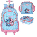 Kit Mochila Rodinhas Stitch Lancheira e Estojo